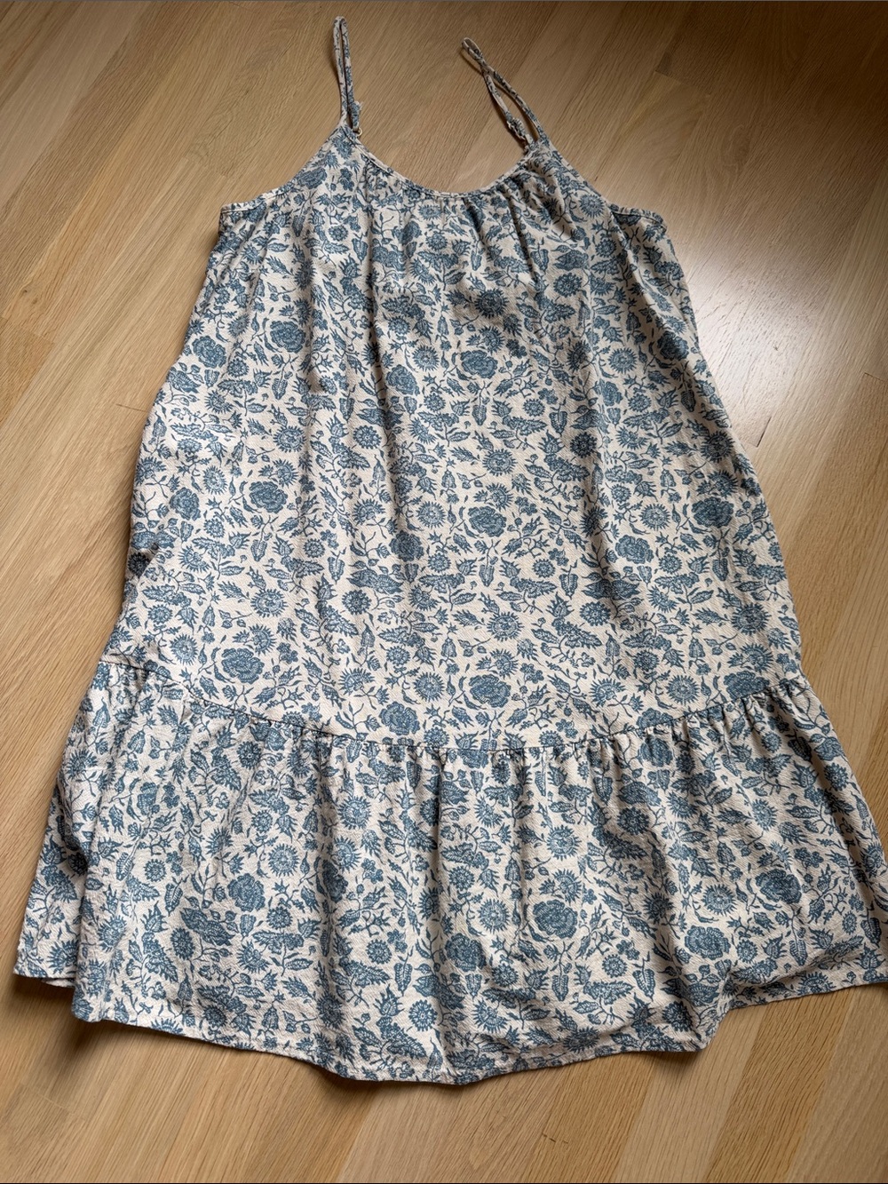 Universal Thread Blue Floral Spaghetti-Strap Mini Dress on Cream Base